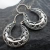 Sterling Silver Horseshoe Design Earrings with Raised Intricate Pattern