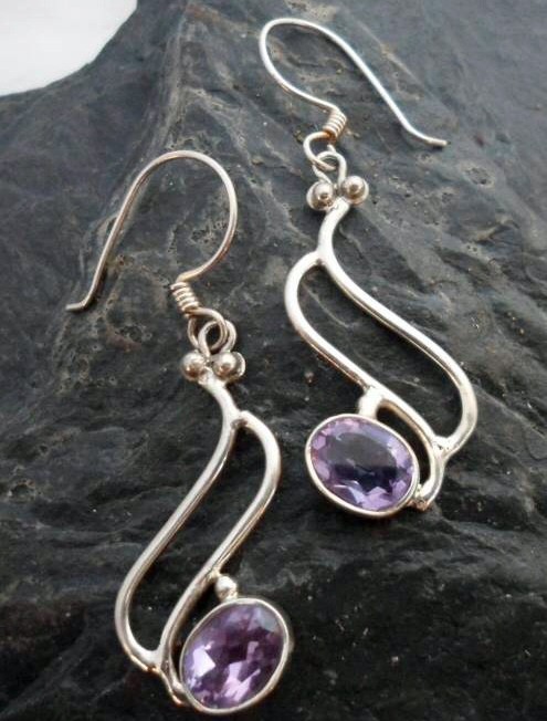 Sterling Silver and Amethyst Drop Earrings ~Made in India