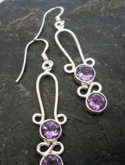 Sterling Silver Purple Amethyst Long Drop Earrings ~Designed in India
