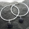 Sterling Textured Hoops with Removable Faceted Tear-drop Iolite ~Designed in India