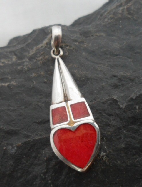 Sterling Silver and Red Coral Pendant
