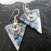 Sterling Silver Dendritic Opal Earrings with Faceted White Topaz ~Designed in India