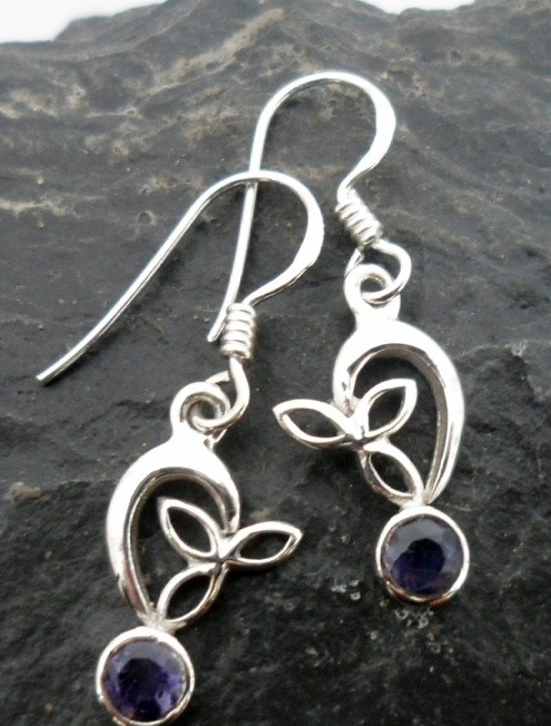 Sterling Silver Faceted Iolite Earrings Dainty Filigree Design Made in India