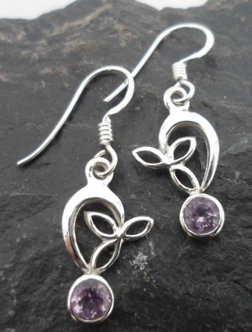 Filigree Sterling Silver Faceted Amethyst Earrings Designed in India