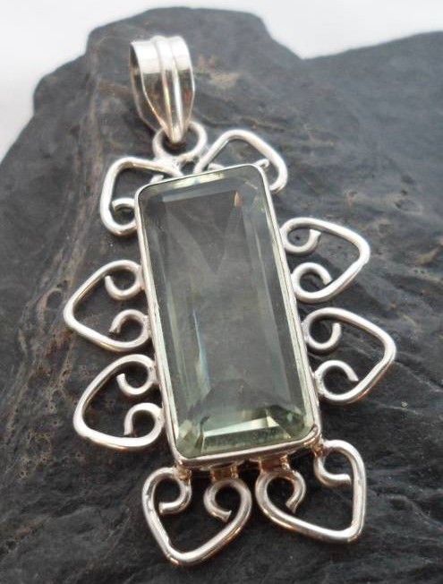 Sterling Silver Pendant with Baguette Cut Prasiolite Gemstone ~Made in India, $26.00