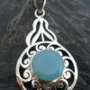 Sterling Silver Filigree Pendant with Large Round Faceted Blue Chalcedony Gemstone ~Designed in India