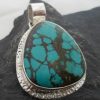 Sterling Silver Large Tear-drop Shape Turquoise Gemstone Pendant ~Designed in India, $54.00