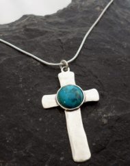 Sterling Silver Turquoise Cross Pendant Necklace