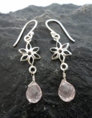 Sterling Silver Briollete Shaped Rose Quartz Flower Earrings