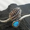 Sterling Silver Southwestern Style Opal and Feather Bangle Bracelet