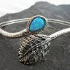Sterling Silver Southwestern Style Opal and Feather Bangle Bracelet