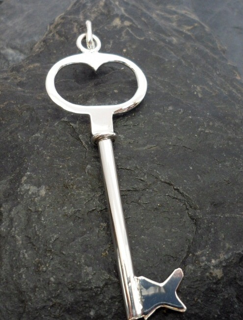 Large Sterling Silver Heart Key Pendant