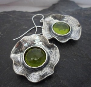 Large Sterling Silver Emulated Peridot Earrings