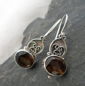Sterling Silver Filigree Smoky Quartz Earrings