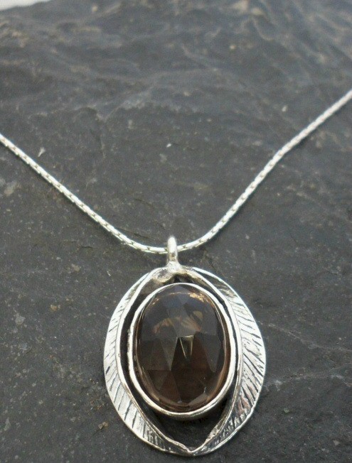 Sterling Silver Smoky Quartz Leaf Necklace