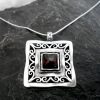 Large Filigree Sterling Silver Square Garnet Necklace