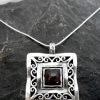 Large Filigree Sterling Silver Square Garnet Necklace