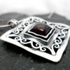 Large Filigree Sterling Silver Square Garnet Necklace