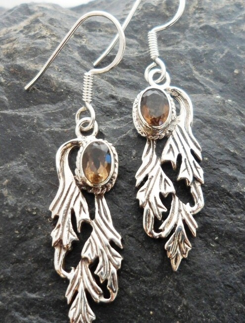 Sterling Silver Smoky Quartz Angel Wing Earrings