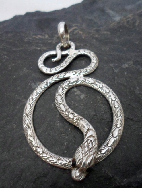 Large Sterling Silver Textured Snake Pendant