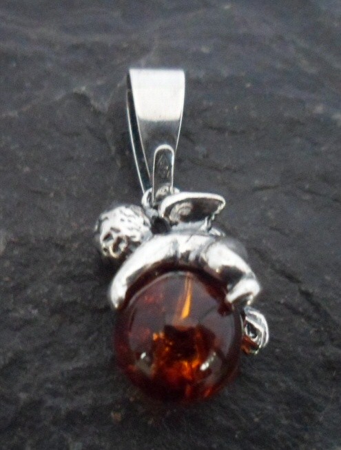 Sterling Silver Baltic Amber Cherub Pendant/Charm