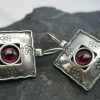 Square Sterling Silver Garnet Earrings