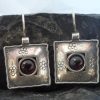 Square Sterling Silver Garnet Earrings