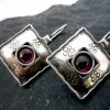Square Sterling Silver Garnet Earrings