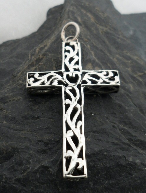 Large Sterling Silver Filigree Cross Pendant