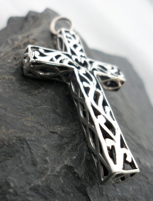 Large Sterling Silver Filigree Cross Pendant
