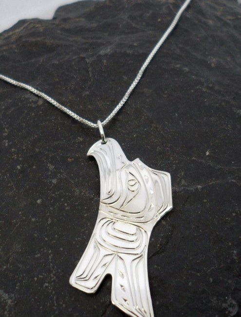 Vincent Henson Sterling Silver Native Raven Necklace