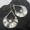 Sterling Silver Cubic Zirconia Leaf Stamped Earrings