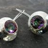 Hammered Sterling Silver Round Mystic Topaz Earrings