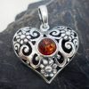 Filigree Sterling Silver Amber Heart Pendant