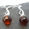 Sterling Silver Long Drop Amber Earrings
