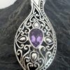 Ornate Sterling Silver Marquis Shaped Amethyst Pendant