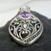 Ornate Sterling Silver Marquis Shaped Amethyst Pendant
