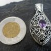 Ornate Sterling Silver Marquis Shaped Amethyst Pendant
