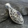Ornate Sterling Silver Marquis Shaped Amethyst Pendant