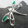 Large Sterling Silver Lab Created Emerald Dragonfly Brooch-Pendant