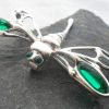 Large Sterling Silver Lab Created Emerald Dragonfly Brooch-Pendant