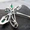 Large Sterling Silver Lab Created Emerald Dragonfly Brooch-Pendant