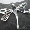 Large Sterling Silver Lab Created Emerald Dragonfly Brooch-Pendant