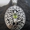 Large Oval Filigree Sterling Silver Peridot Butterfly Pendant