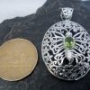 Large Oval Filigree Sterling Silver Peridot Butterfly Pendant