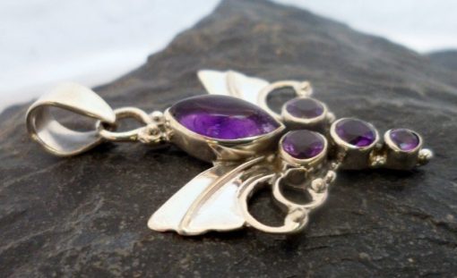 Sterling Silver Amethyst Guardian Angel Wings Pendant
