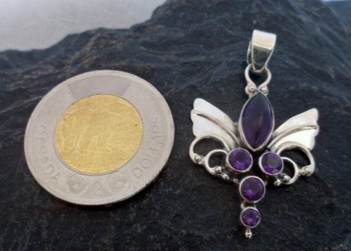Sterling Silver Amethyst Guardian Angel Wings Pendant
