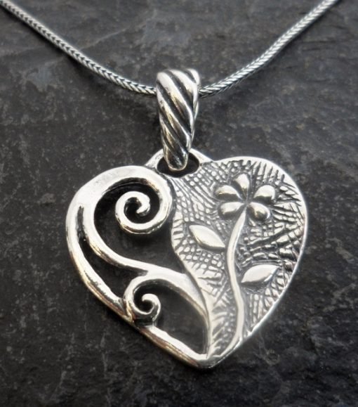 Sterling Silver Flower Heart Necklace
