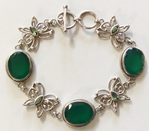 Sterling Silver Green Onyx and Peridot Butterfly Bracelet
